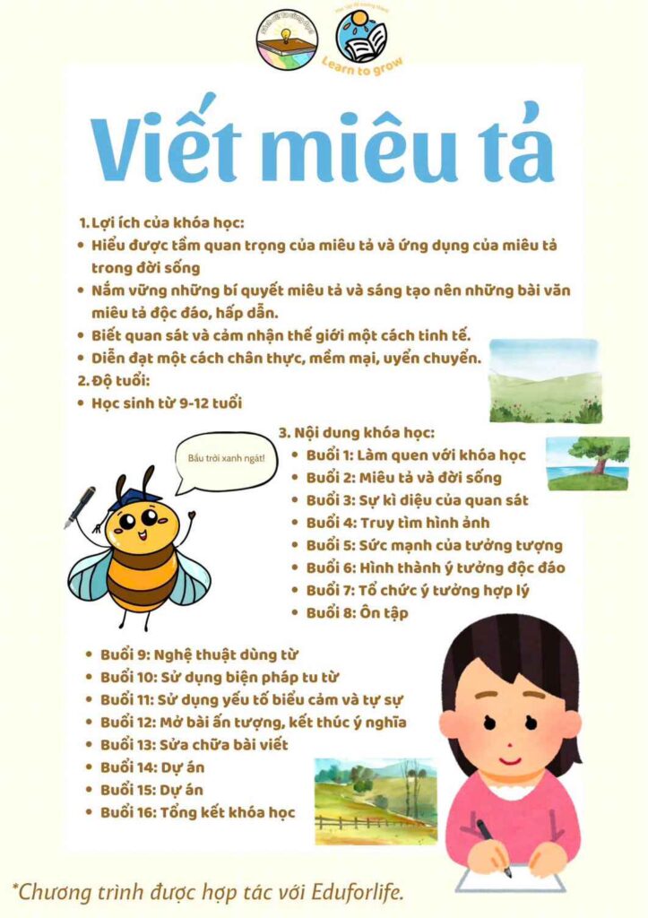 Nội dung khóa học viết miêu tả